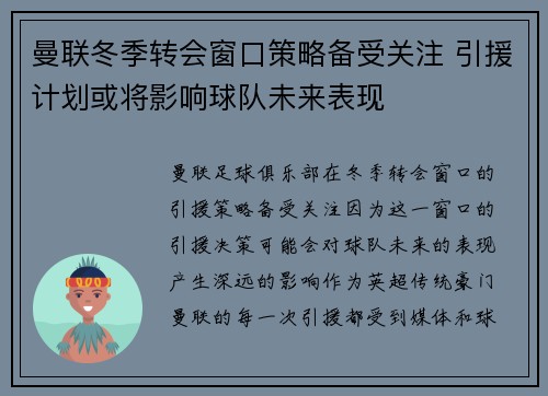 曼联冬季转会窗口策略备受关注 引援计划或将影响球队未来表现 曼联冬季转会窗口策略备受关注 引援计划或将影响球队未来表现