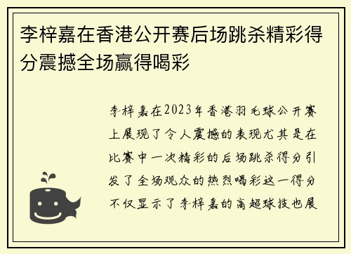李梓嘉在香港公开赛后场跳杀精彩得分震撼全场赢得喝彩